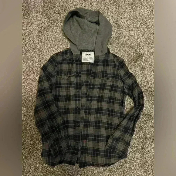 Sonoma Other - EUC Boys Sonoma Hooded Flannel Button Down, Size Small